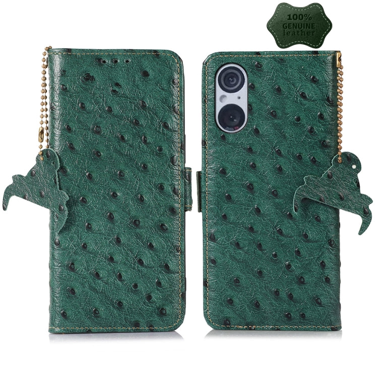 For Sony Xperia 5 V Ostrich Pattern Genuine Leather RFID Phone Case(Green) - Sony Cases by buy2fix | Online Shopping UK | buy2fix