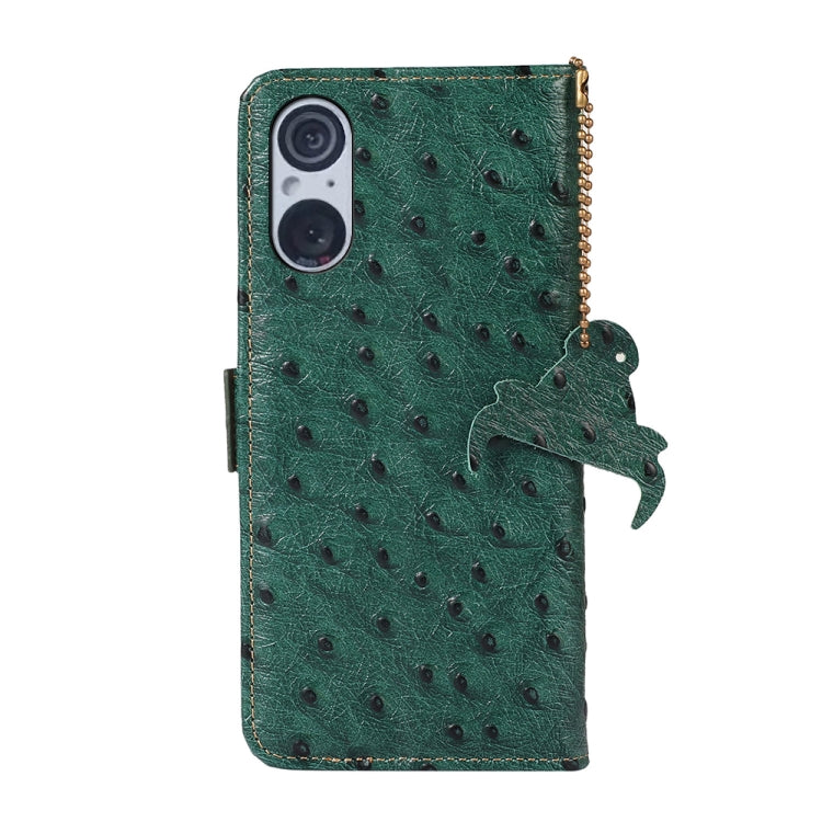 For Sony Xperia 5 V Ostrich Pattern Genuine Leather RFID Phone Case(Green) - Sony Cases by buy2fix | Online Shopping UK | buy2fix