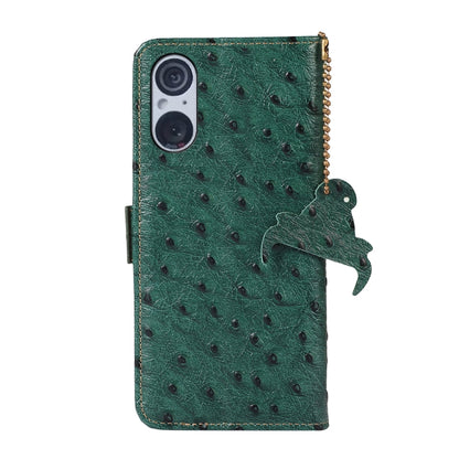For Sony Xperia 5 V Ostrich Pattern Genuine Leather RFID Phone Case(Green) - Sony Cases by buy2fix | Online Shopping UK | buy2fix