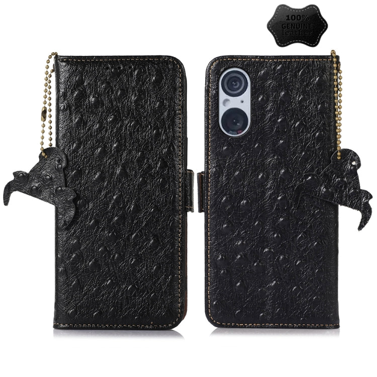 For Sony Xperia 5 V Ostrich Pattern Genuine Leather RFID Phone Case(Black) - Sony Cases by buy2fix | Online Shopping UK | buy2fix