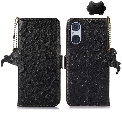For Sony Xperia 5 V Ostrich Pattern Genuine Leather RFID Phone Case(Black) - Sony Cases by buy2fix | Online Shopping UK | buy2fix