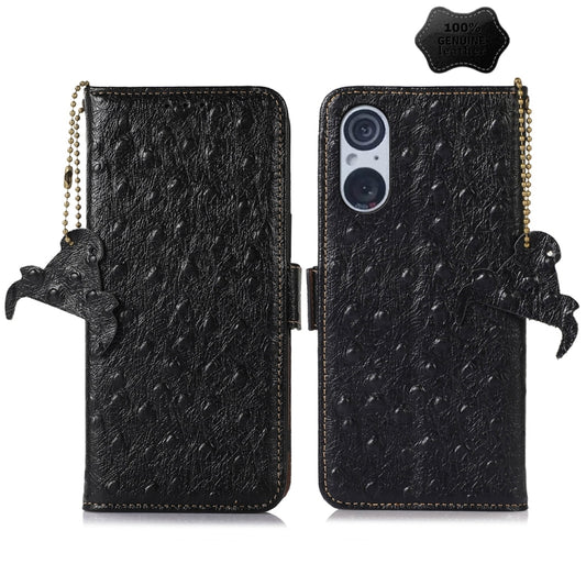 For Sony Xperia 5 V Ostrich Pattern Genuine Leather RFID Phone Case(Black) - Sony Cases by buy2fix | Online Shopping UK | buy2fix