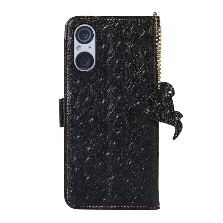 For Sony Xperia 5 V Ostrich Pattern Genuine Leather RFID Phone Case(Black) - Sony Cases by buy2fix | Online Shopping UK | buy2fix