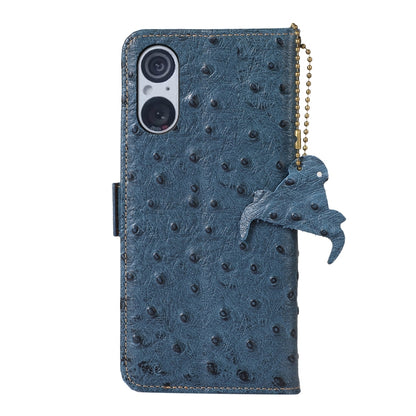 For Sony Xperia 5 V Ostrich Pattern Genuine Leather RFID Phone Case(Blue) - Sony Cases by buy2fix | Online Shopping UK | buy2fix