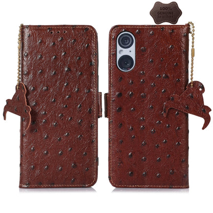 For Sony Xperia 5 V Ostrich Pattern Genuine Leather RFID Phone Case(Coffee) - Sony Cases by buy2fix | Online Shopping UK | buy2fix
