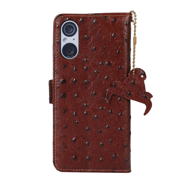 For Sony Xperia 5 V Ostrich Pattern Genuine Leather RFID Phone Case(Coffee) - Sony Cases by buy2fix | Online Shopping UK | buy2fix