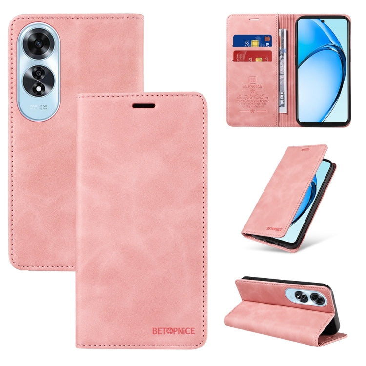 For OPPO A60 4G Global BETOPNICE Suction RFID Anti-theft Leather Phone Case(Pink) - OPPO Cases by BETOPNICE | Online Shopping UK | buy2fix