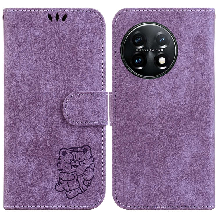 For OnePlus 11 Little Tiger Embossed Leather Phone Case(Purple) - OnePlus Cases by buy2fix | Online Shopping UK | buy2fix