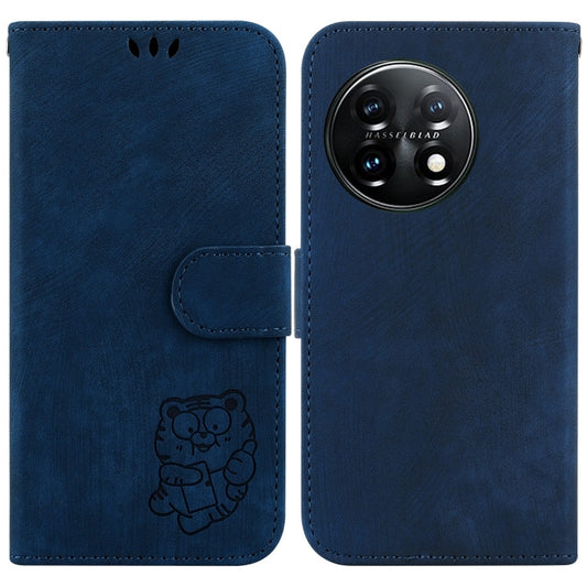 For OnePlus 11 Little Tiger Embossed Leather Phone Case(Dark Blue) - OnePlus Cases by buy2fix | Online Shopping UK | buy2fix