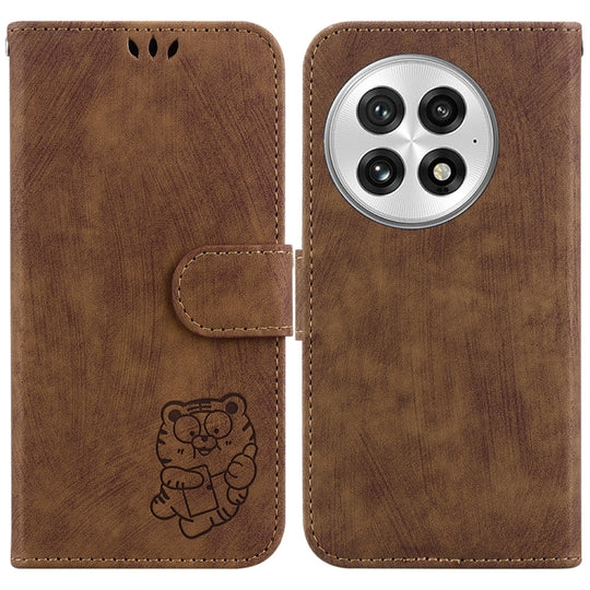 For OnePlus 13 Little Tiger Embossed Leather Phone Case(Brown)