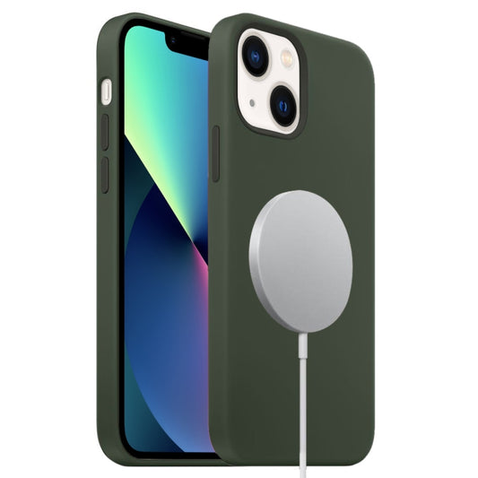 For iPhone 13 mini Liquid Silicone Full Coverage MagSafe Phone Case(Deep Green) by buy2fix
