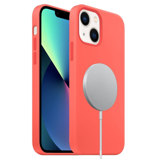 For iPhone 13 mini Liquid Silicone Full Coverage MagSafe Phone Case(Pink Orange) by buy2fix
