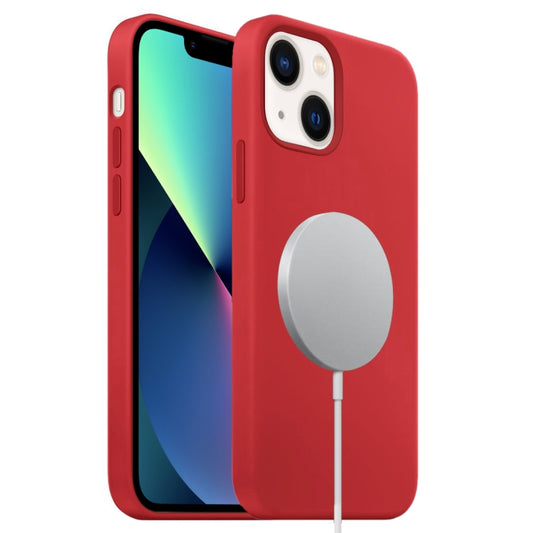 For iPhone 13 mini Liquid Silicone Full Coverage MagSafe Phone Case(Red) by buy2fix