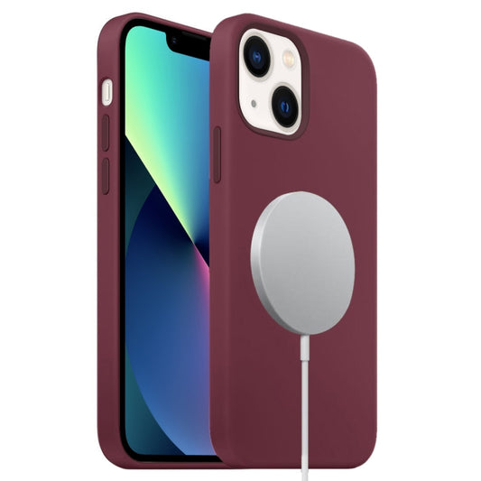 For iPhone 13 mini Liquid Silicone Full Coverage MagSafe Phone Case(Wine Red) by buy2fix
