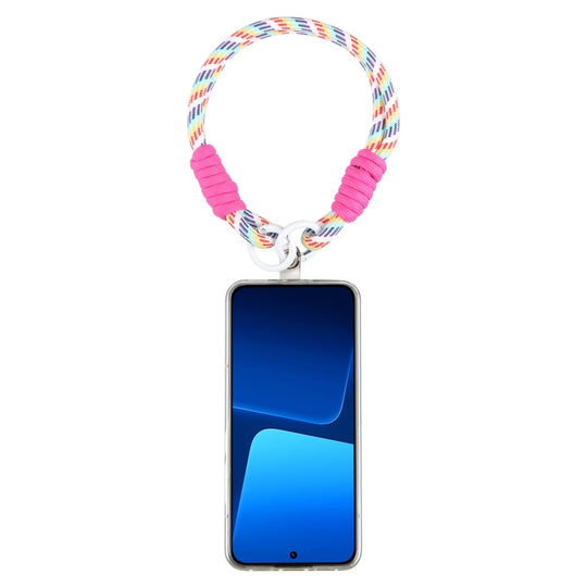 Dopamine Color Double Buckle Twist Rope Short Lanyard(Colorful Rose Red)
