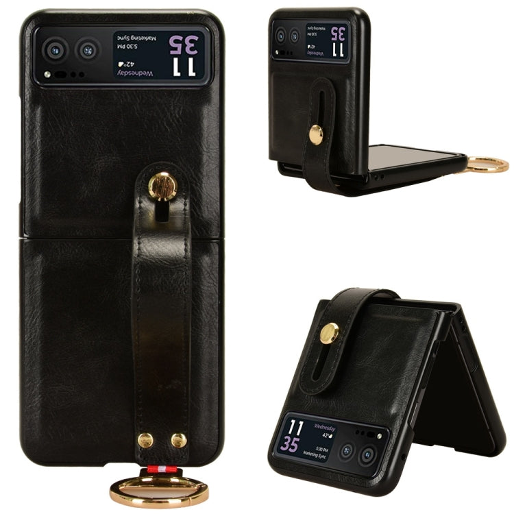 For Motorola Razr 40 Wristband Leather Back Phone Case(Black) by buy2fix
