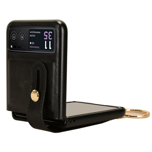 For Motorola Razr 40 Wristband Leather Back Phone Case(Black) by buy2fix