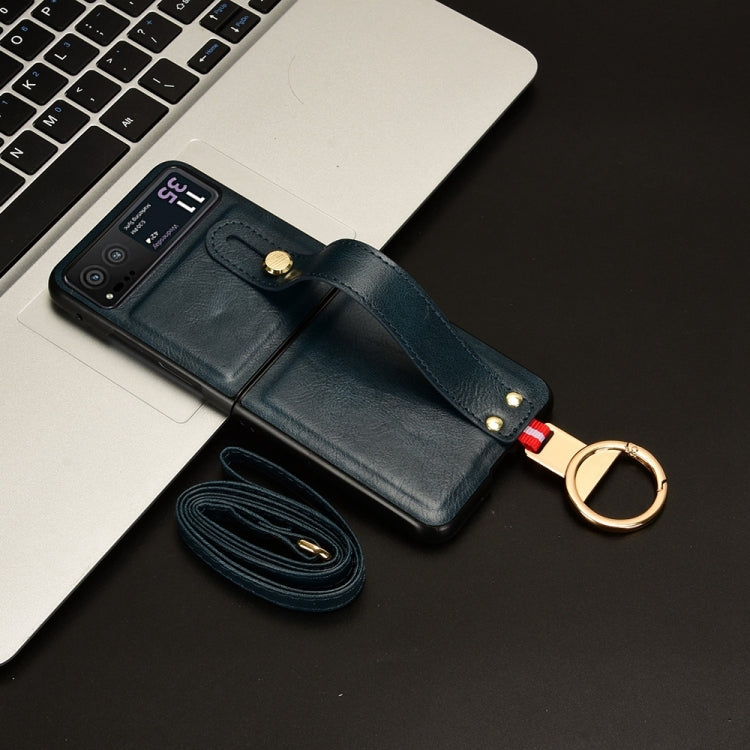 For Motorola Razr 40 Wristband Leather Back Phone Case(Blue) by buy2fix