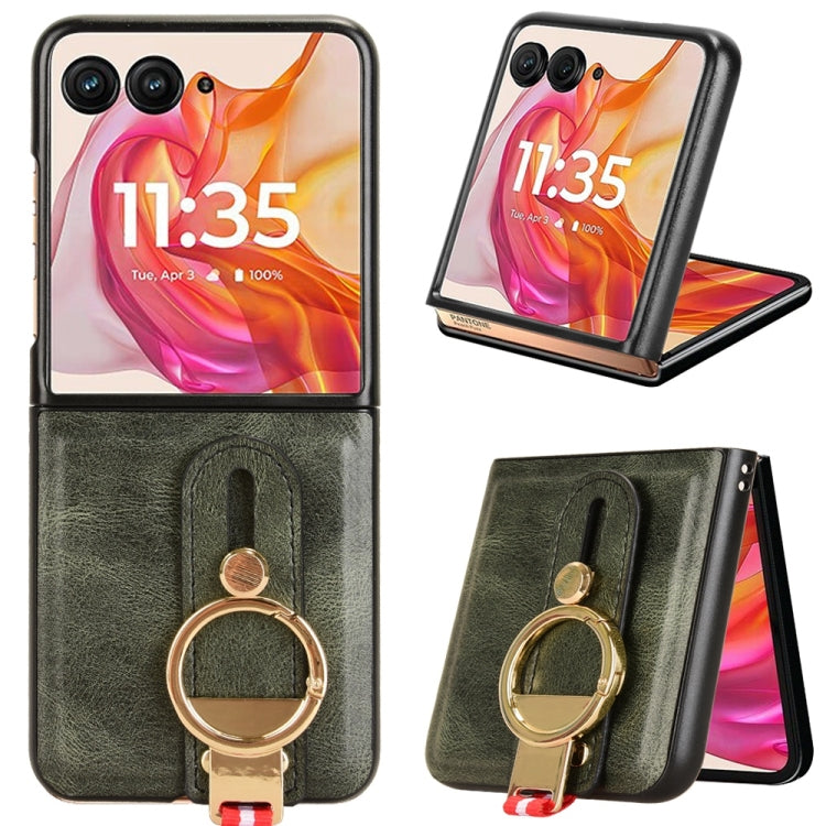 For Motorola Razr 50 Ultra Wristband Leather Back Phone Case(Green) by buy2fix