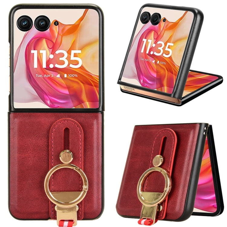For Motorola Razr 50 Wristband Leather Back Phone Case(Red) by buy2fix