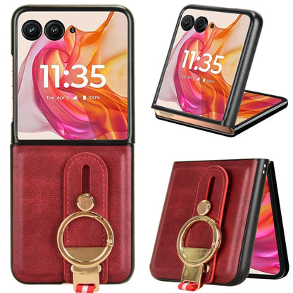 For Motorola Razr 50 Wristband Leather Back Phone Case(Red) by buy2fix