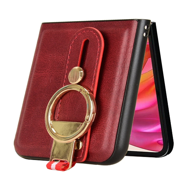 For Motorola Razr 50 Wristband Leather Back Phone Case(Red) by buy2fix