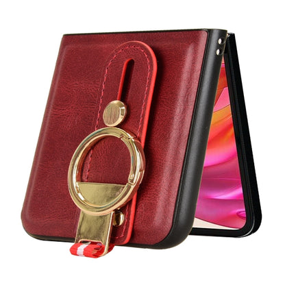 For Motorola Razr 50 Wristband Leather Back Phone Case(Red) by buy2fix