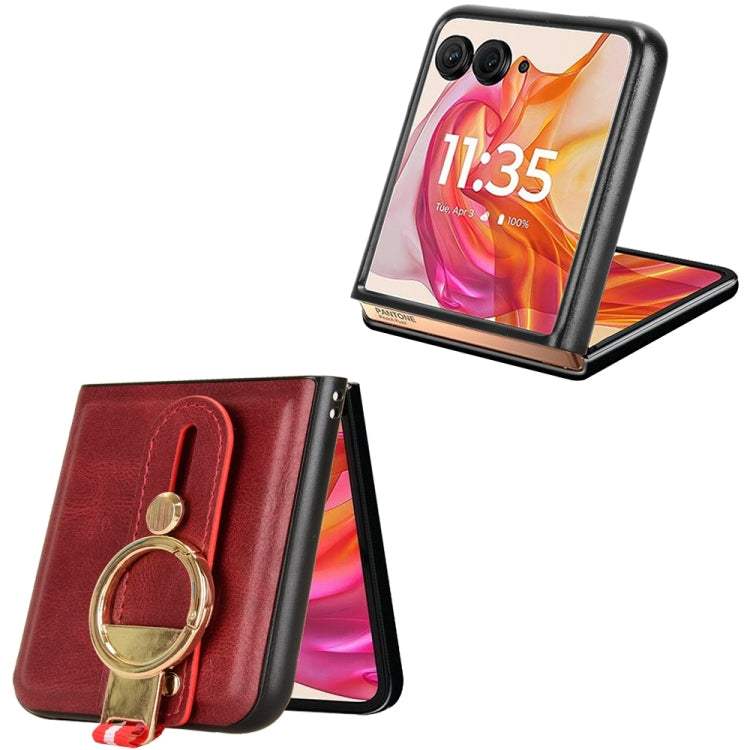 For Motorola Razr 50 Wristband Leather Back Phone Case(Red) by buy2fix