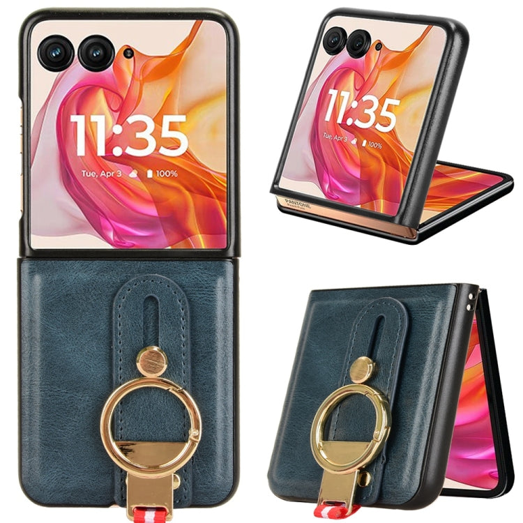 For Motorola Razr 50 Wristband Leather Back Phone Case(Blue) by buy2fix