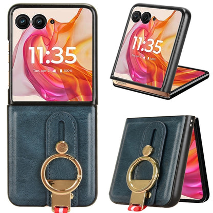 For Motorola Razr 50 Wristband Leather Back Phone Case(Blue) by buy2fix