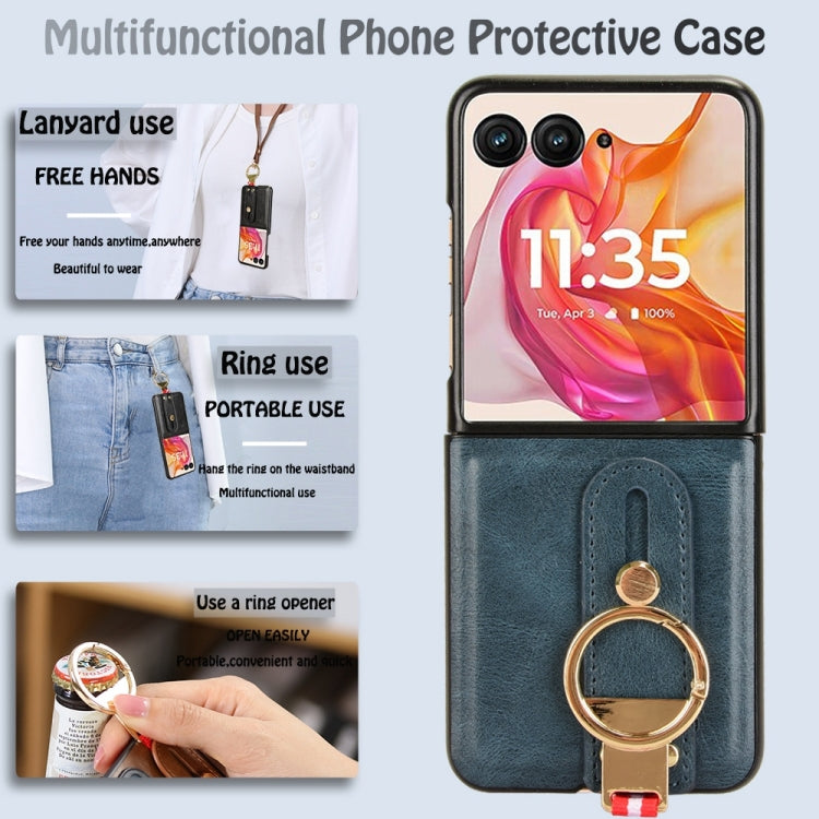 For Motorola Razr 50 Wristband Leather Back Phone Case(Blue) by buy2fix