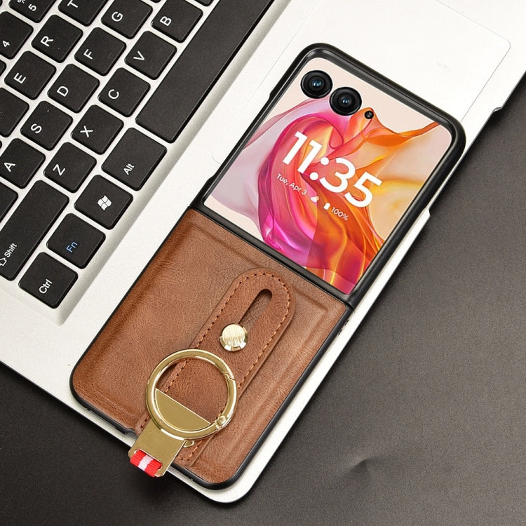 For Motorola Razr 50 Wristband Leather Back Phone Case(Brown) by buy2fix