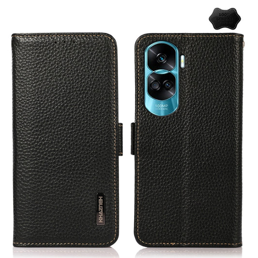 For Honor X50i 5G/90 Lite KHAZNEH Side-Magnetic Litchi Genuine Leather RFID Phone Case(Black) - Honor Cases by buy2fix | Online Shopping UK | buy2fix