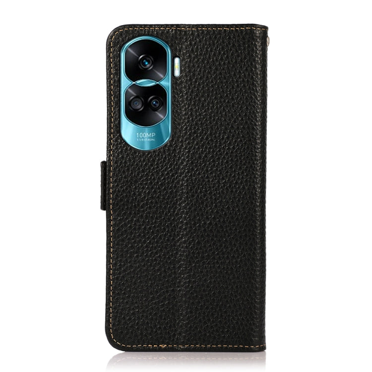 For Honor X50i 5G/90 Lite KHAZNEH Side-Magnetic Litchi Genuine Leather RFID Phone Case(Black) - Honor Cases by buy2fix | Online Shopping UK | buy2fix