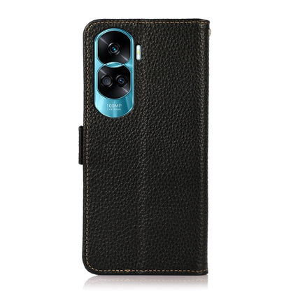 For Honor X50i 5G/90 Lite KHAZNEH Side-Magnetic Litchi Genuine Leather RFID Phone Case(Black) - Honor Cases by buy2fix | Online Shopping UK | buy2fix