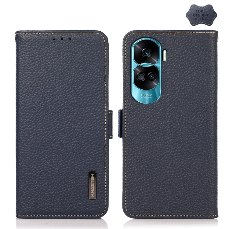 For Honor X50i 5G/90 Lite KHAZNEH Side-Magnetic Litchi Genuine Leather RFID Phone Case(Blue) - Honor Cases by buy2fix | Online Shopping UK | buy2fix