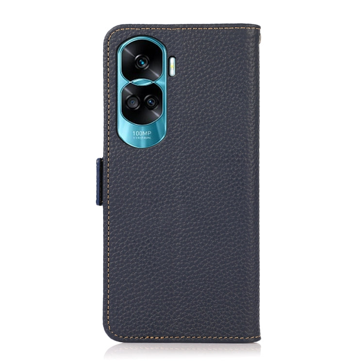 For Honor X50i 5G/90 Lite KHAZNEH Side-Magnetic Litchi Genuine Leather RFID Phone Case(Blue) - Honor Cases by buy2fix | Online Shopping UK | buy2fix