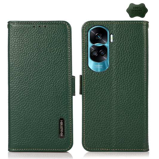 For Honor X50i 5G/90 Lite KHAZNEH Side-Magnetic Litchi Genuine Leather RFID Phone Case(Green) - Honor Cases by buy2fix | Online Shopping UK | buy2fix
