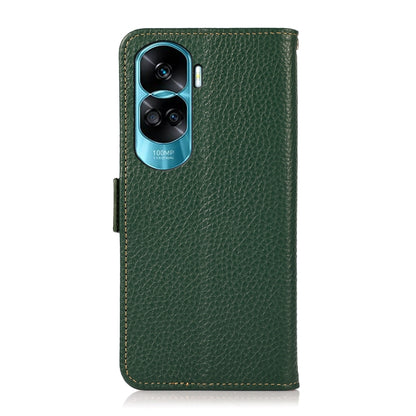 For Honor X50i 5G/90 Lite KHAZNEH Side-Magnetic Litchi Genuine Leather RFID Phone Case(Green) - Honor Cases by buy2fix | Online Shopping UK | buy2fix