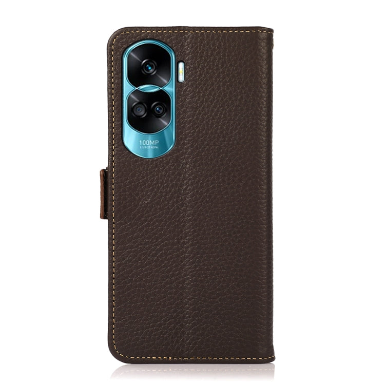For Honor X50i 5G/90 Lite KHAZNEH Side-Magnetic Litchi Genuine Leather RFID Phone Case(Brown) - Honor Cases by buy2fix | Online Shopping UK | buy2fix