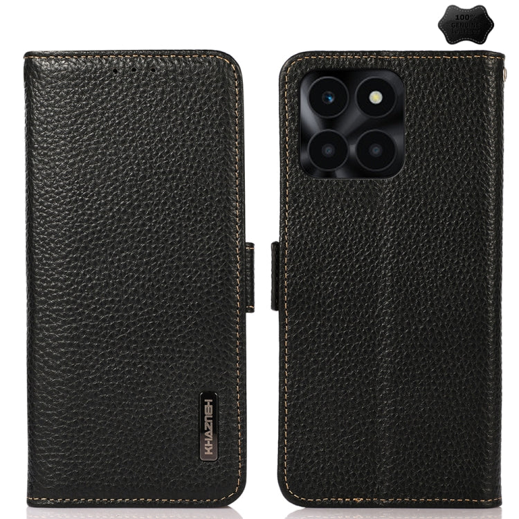 For Honor X6A KHAZNEH Side-Magnetic Litchi Genuine Leather RFID Phone Case(Black) - Honor Cases by buy2fix | Online Shopping UK | buy2fix