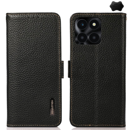 For Honor X6A KHAZNEH Side-Magnetic Litchi Genuine Leather RFID Phone Case(Black) - Honor Cases by buy2fix | Online Shopping UK | buy2fix