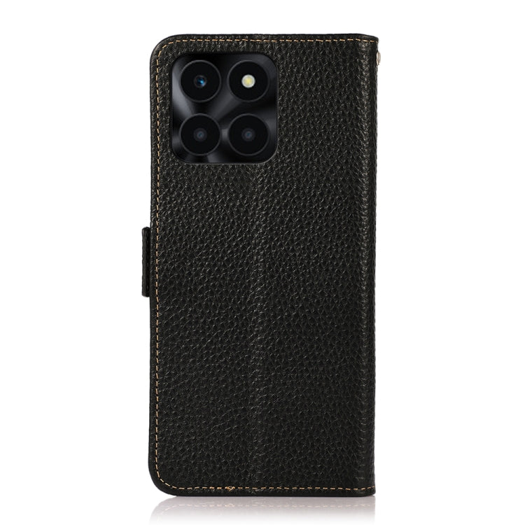 For Honor X6A KHAZNEH Side-Magnetic Litchi Genuine Leather RFID Phone Case(Black) - Honor Cases by buy2fix | Online Shopping UK | buy2fix