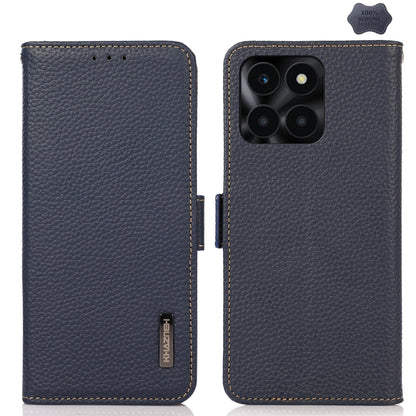 For Honor X6A KHAZNEH Side-Magnetic Litchi Genuine Leather RFID Phone Case(Blue) - Honor Cases by buy2fix | Online Shopping UK | buy2fix