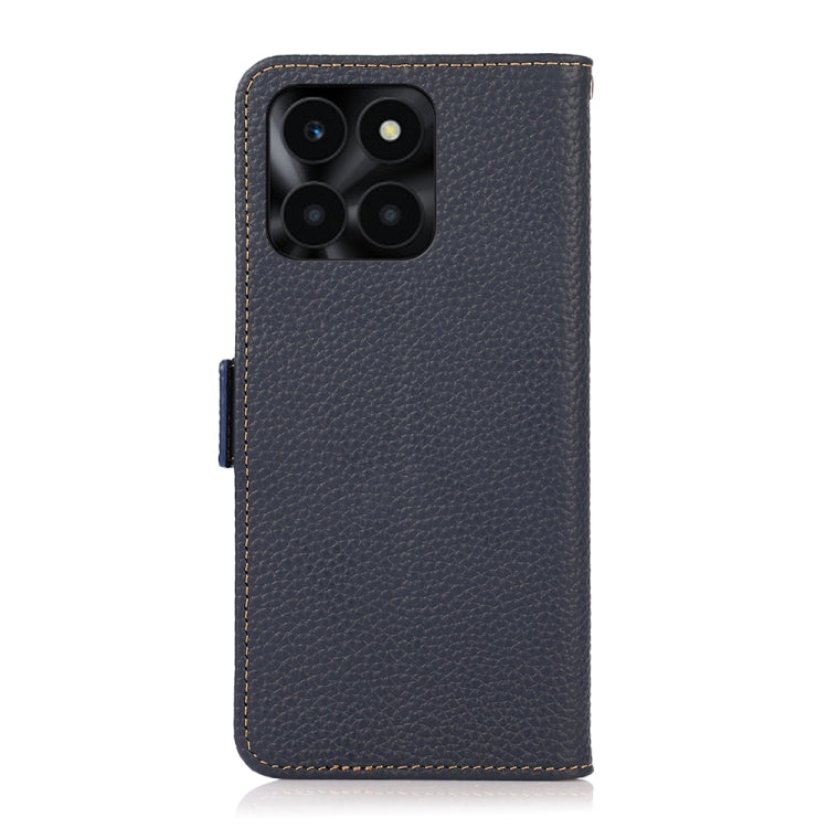 For Honor X6A KHAZNEH Side-Magnetic Litchi Genuine Leather RFID Phone Case(Blue) - Honor Cases by buy2fix | Online Shopping UK | buy2fix