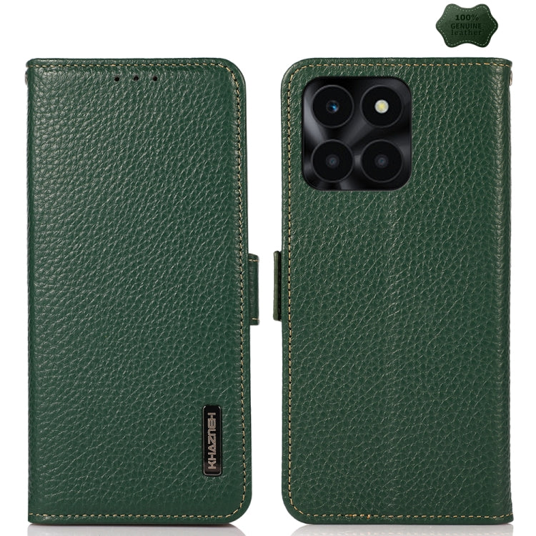 For Honor X6A KHAZNEH Side-Magnetic Litchi Genuine Leather RFID Phone Case(Green) - Honor Cases by buy2fix | Online Shopping UK | buy2fix