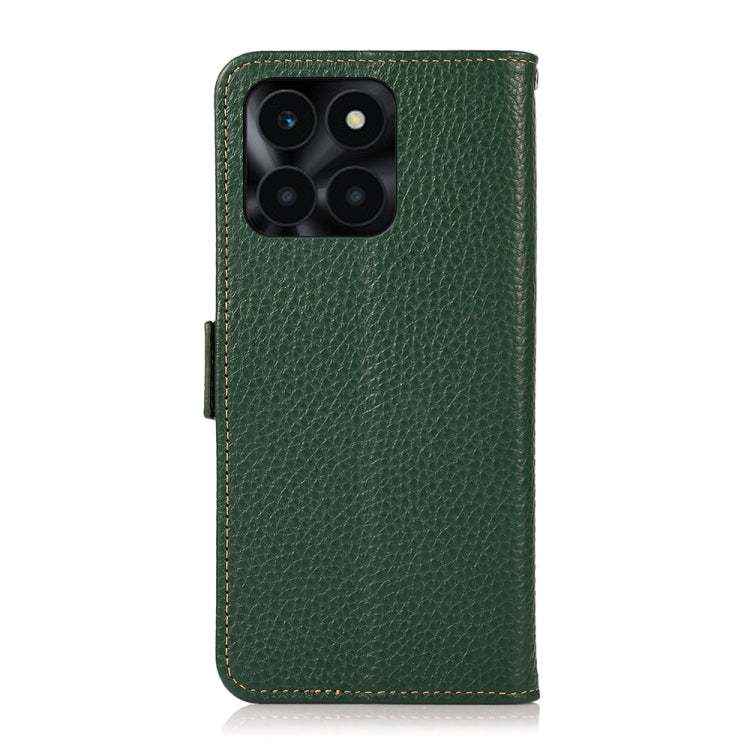 For Honor X6A KHAZNEH Side-Magnetic Litchi Genuine Leather RFID Phone Case(Green) - Honor Cases by buy2fix | Online Shopping UK | buy2fix