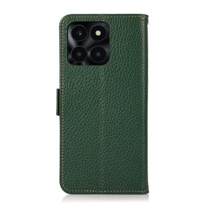 For Honor X6A KHAZNEH Side-Magnetic Litchi Genuine Leather RFID Phone Case(Green) - Honor Cases by buy2fix | Online Shopping UK | buy2fix