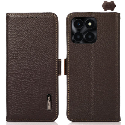 For Honor X6A KHAZNEH Side-Magnetic Litchi Genuine Leather RFID Phone Case(Brown) - Honor Cases by buy2fix | Online Shopping UK | buy2fix