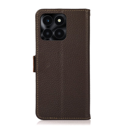 For Honor X6A KHAZNEH Side-Magnetic Litchi Genuine Leather RFID Phone Case(Brown) - Honor Cases by buy2fix | Online Shopping UK | buy2fix